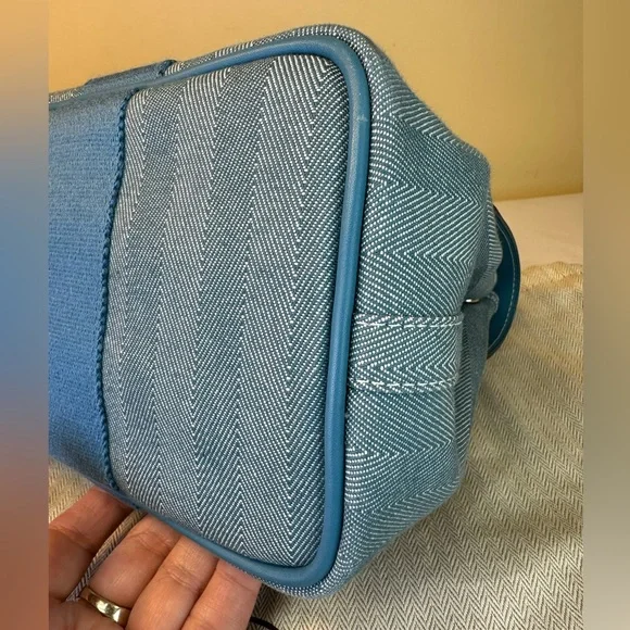 Hermes Valparaiso PM Bag Blue Chevron Canvas Blue Leather, Pouch, Dustbag COA - Picture 12 of 17